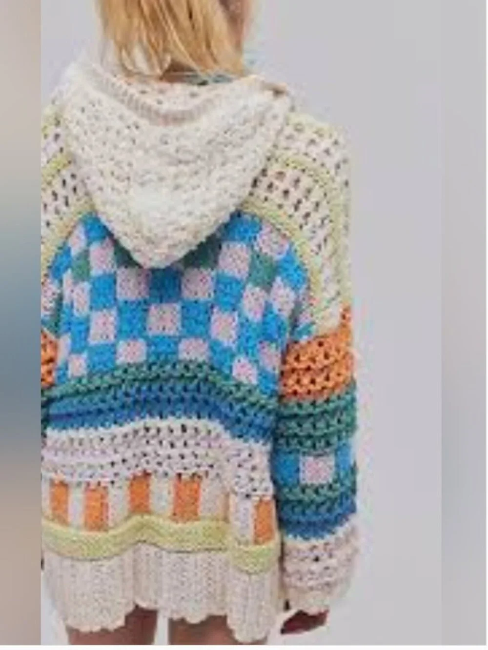 Free People Crochet Knit Hoodie Pullover Geometric Multicolor size XS/S